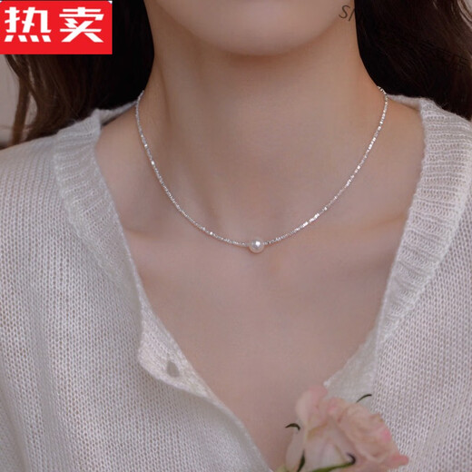 SNQP Hong Kong and Macao Light Luxury High-end Quality Broken Silver Pearl Pendant Necklace Women's Light Luxury High-grade Clavicle Chain 2025 Trendy Broken Silver Pearl Necklace