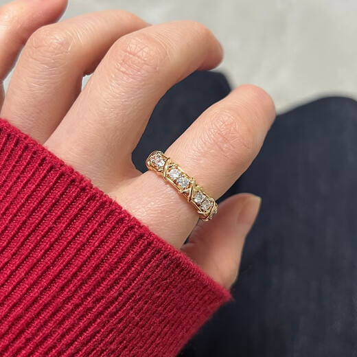 QUAMER 24 stone color-separated cross ring for women, sterling silver, 18k gold and sixteen diamonds, couple's ring feels light, luxurious and fashionable, fine rose gold, US size 5