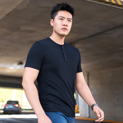 Dragon Tooth cuarta generación Dragon Tooth Apollo POWER DRY camiseta de manga corta con cuello Henry de secado rápido verano transpirable viajes al aire libre para hombres Abyss Blue M 175/96A Peso 140-155 Jin Jin es igual a 0,5 kg