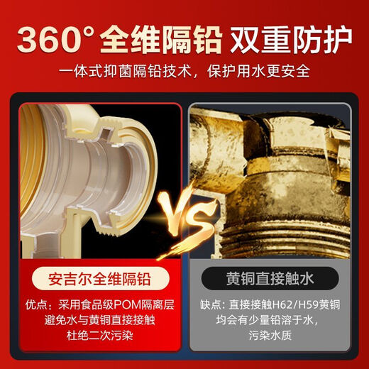 安吉尔净水器前置过滤器家用反冲洗全铜自来水全屋大流量中央过滤 前置过滤器 3524+热熔接头4个