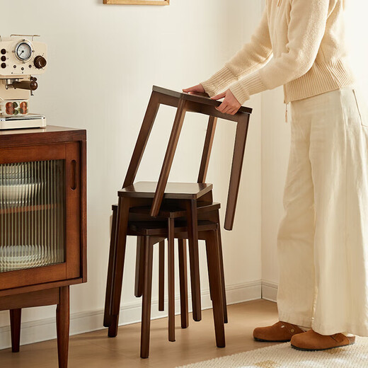 Jiayi solid wood stool home dining table stool living room dining chair creative stackable square stool log color bench bedroom dressing stool