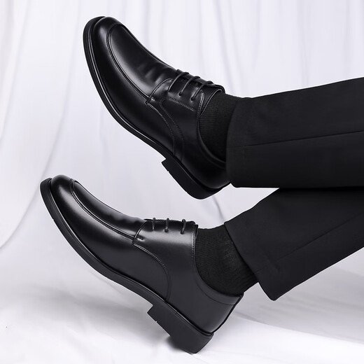 Porturex British men's business casual shoes formal leather shoes men's lace-up wear-resistant commuter wedding shoes for men 9829 black 42