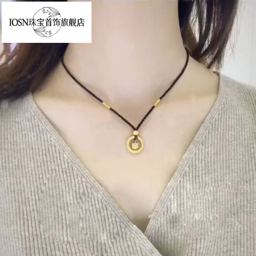 Iosn999 pure gold little tiger necklace gold zodiac tiger year pendant animal year safe buckle tiger head braided clavicle chain pure gold ring tiger necklace black rope about 1.3-