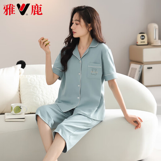 Yalu leichter Luxus neuer Pyjamas für Frauen im Sommer dünne reine Baumwolle Kurzarm Kurzheime Hosen Heimkleidung Frauen im Sommer im Freien 9898 XL [120-140jin [Jin gleich 0,5 kg]]]