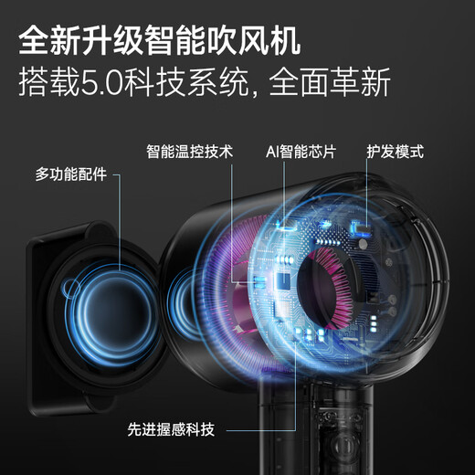 PLUZZ Best-selling 100w+ Ai smart touch screen high-speed hair dryer for home dormitory portable quick-drying negative ion hair care high wind Valentine's Day gift hair dryer 5th generation smart touch screen + mobile phone interconnection hair care scalp hair dryer smart + hair care + quick drying all-in-one hair dryer