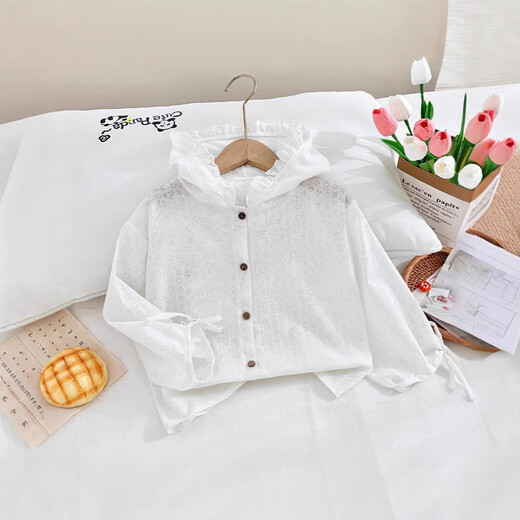 Cute lace sun protection clothing for girls and babies 2025 summer internet celebrity new children's breathable and lightweight hooded k554 light blue 90 cm