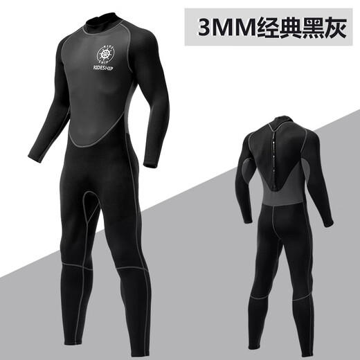 Ride ship 3MM diving suit one-piece snorkeling suit for women thickened warm surfing suit swimsuit black gray long sleeve male adult black gray_3MM S