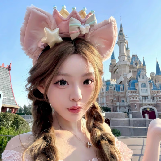 SNQP cute pink Lingna Bell bow headband women's face-showing small headband hair accessories Disney Disney headwear Lingna Bell bow headband 1 piece