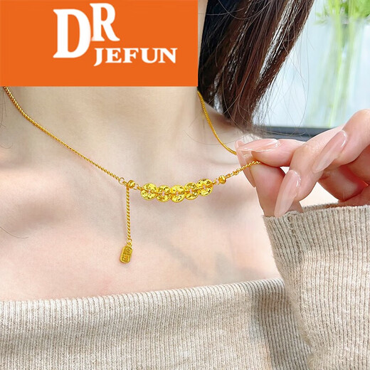 DRJEFUN Gold Shop Sand Gold Crushed Ice Cat's Eye Five Emperors Money Necklace Coin Tassel Clavicle Chain Temperament Light Luxury Gift for Women A0 Multi-Necklace Necklace