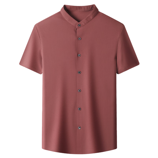 GUYN international first-line brand high-end Henry collar shirt men's summer hollow ice silk short-sleeved shirt business stand-up collar middle-aged khaki M __48