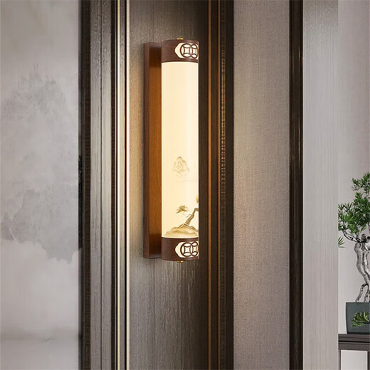 Hongying new Chinese style living room wall lamp Chinese style Zen villa hotel study bedroom bedside lamp three-color dimming aisle lamp 1049 model D10H60CM three-color dimming 60W