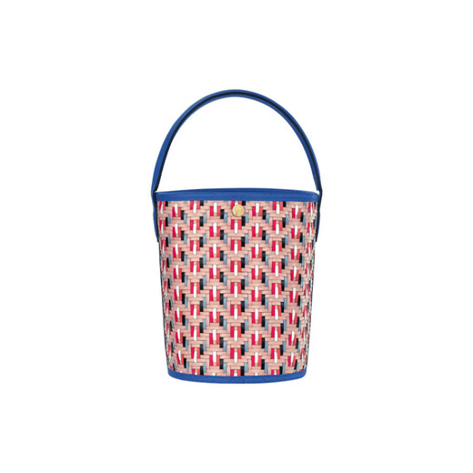 Longchamp pure woven snap short handle bucket bag cowhide shoulder crossbody handbag small women's pink pink blue color matching