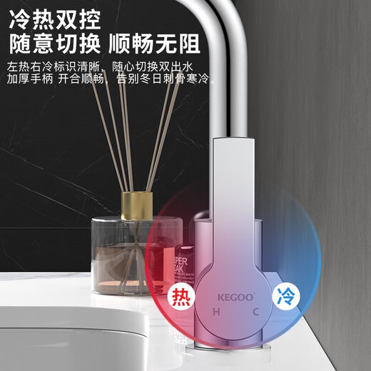 Kegu Wash -Becken Wasserhahn Edelstahl Becken universelles rotbares Badezimmer Heiße und kalte Badezimmer Handwascharmatur Edelstahl Hauptkörper 360 Rotation + Schlauch *2 K1049