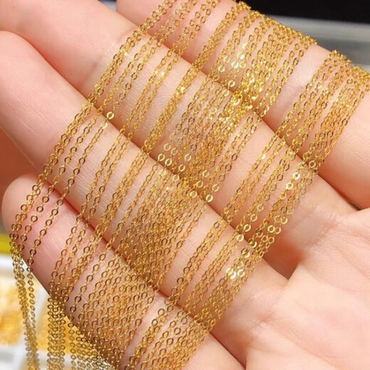 Fat Donglai same style platinum necklace for women 18k gold women's O-shaped chain clavicle chain extended version AU K gold color, about 1.7mm x 40cm thick