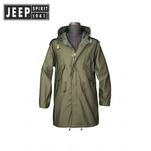 JEEP SPIRIT 2025 workwear hooded American retro new men's fishtail mid-length windbreaker Korean style parka outer green high quality XL 135-145Jin Jin is equal to 0.5 kg