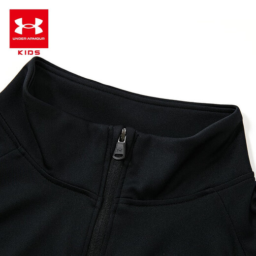 Under Armor children's clothing, boys' long-sleeved T-shirt, comprehensive training pullover, stand-up collar, semi-open chest, casual children's sportswear, black 130, the size is small, please take one size larger as normal