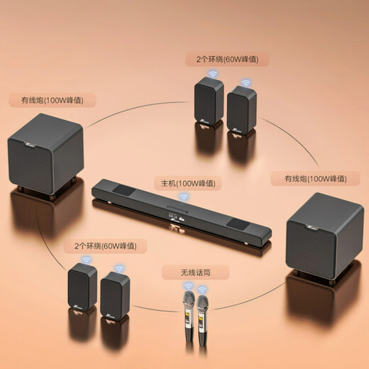 Voice of Berlin TV audio echo wall home theater karaoke dedicated all-in-one living room surround speaker projection 7.2 set host double subwoofer 2 pairs of surround double microphones three-year warranty