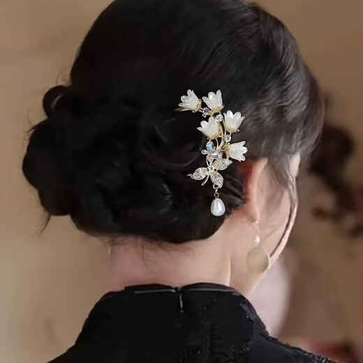 Nianfu new Chinese style ancient style fringed lily of the valley flower hairpin hairpin for women U-shaped hairpin Mid-Autumn Festival gift for girls lily of the valley flower U-shaped hairpin