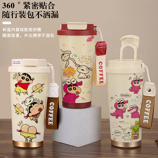 Chengliu Crayon Shin-Shirt Thermosmos für Frauen 2025 Neues Cartoon niedlich hochwertiger Strohwasserbecher Tragbare Doppel-Trinkbecher 316 Innen Liner Doppelkaffeetasse 530 ml SY3893