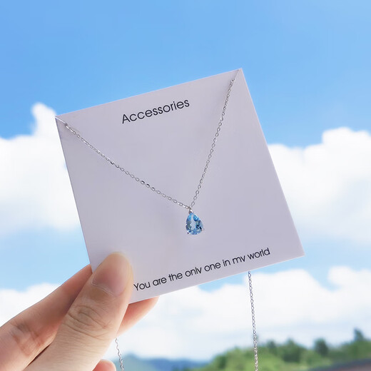 Fat Donglai's same style blue topaz, free certificate, 925 silver crystal water drop necklace for women, sky blue pendant, heart-pounding gift box packaging, water drop necklace silver + topaz