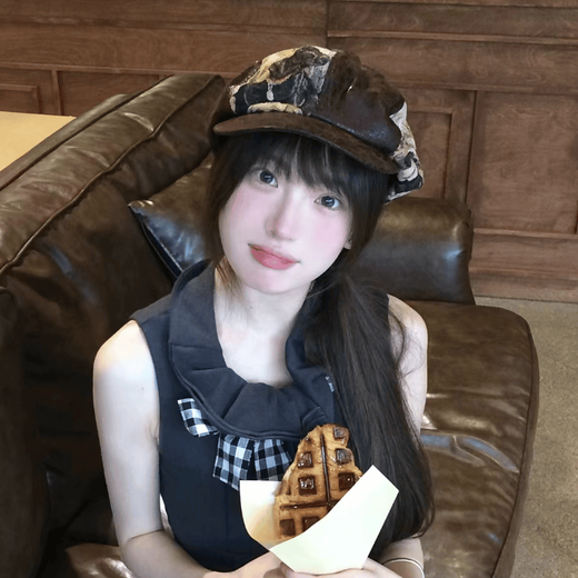 Shijanu Street Retro Splicing Beret Women's Niche Oil Painting Puppy Maillard Painter Hat Puppy Beret M (56-58cm)