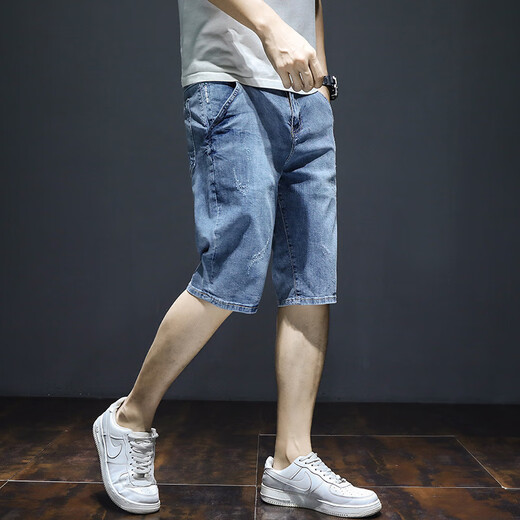 LEE KIDS牛仔短裤男夏季薄款宽松七分韩版潮流马裤破洞休闲潮牌五分中 T693蓝色 28 建议90-100斤