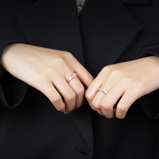 Chow Tai Sang Silver Ring, Zircon Couple Ring, Light Luxury, Niche, High-end, Adjustable Ring, Anniversary Gift for Girlfriend, Zircon Women’s Ring