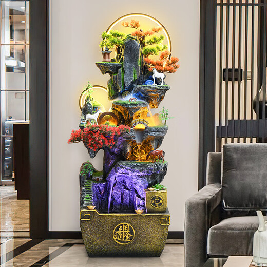 Yunya Rockery Fließender Wasserbrunnen Balkon Dekoration Büroeingang Großer Feng Shui Rad bodengesteuertes zirkulierendes Wasseransicht Fischtank Orament 9923 kleines Rockery-Modell [108 cm Höhe]