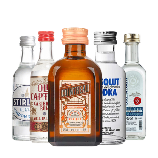 欧帅野格百龄坛绝 对君度百利小酒版鸡尾酒基酒小瓶组合装 便利店调酒 长岛冰茶酒伴5瓶套+调酒工具3件