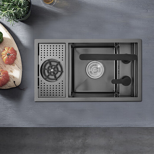 科勒（KOHLER）吧台隐形水槽小单槽带盖板304不锈钢高压洗杯器隐藏中岛台洗菜盆 3522隐形水槽+折叠冷热龙头