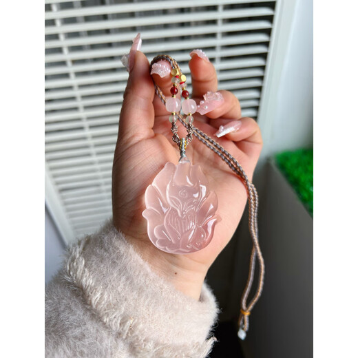 DL 1998 Fat Donglai same style pink crystal fox pendant natural pink crystal nine-tailed fox peach blossom fox girl