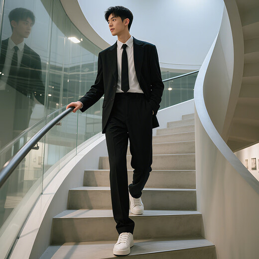 GOKU suit suit men's casual suit male college student DK uniform graduation dress formal black suit + black pants + white shirt + black tie 2XL weight 140-155Jin Jin equals 0.5 kg