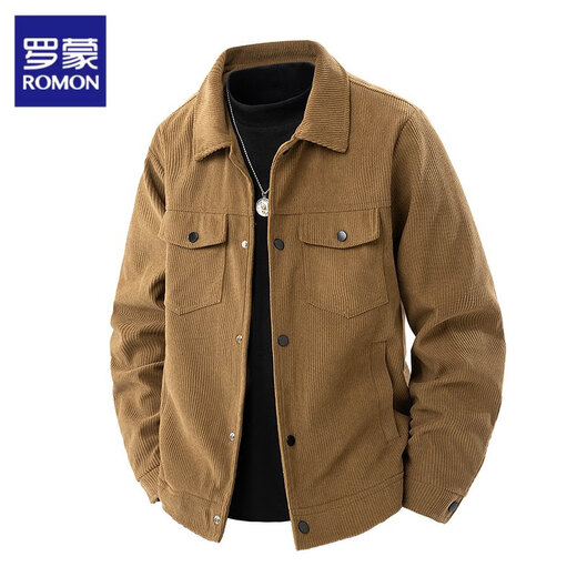 ROMON Jacket Men's Corduroy Jacket Men's 2025 Autumn New Lapel Versatile Trendy Top Clothes Maillard Men's YHB-2511 Black XL