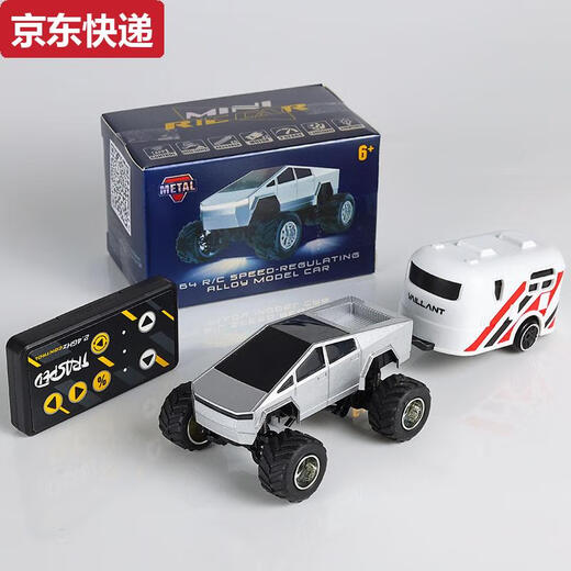 ZKHE Tesla Bigfoot Car Boy RC Remote Control Alloy Mini Off-road Pickup Truck Model Children's Desktop Toy Car Dual Control Mobile Phone 4-Wheel Shock-Absorbing Tesla Bigfoot Car-Silver High-end Charging Head + Screwdriver