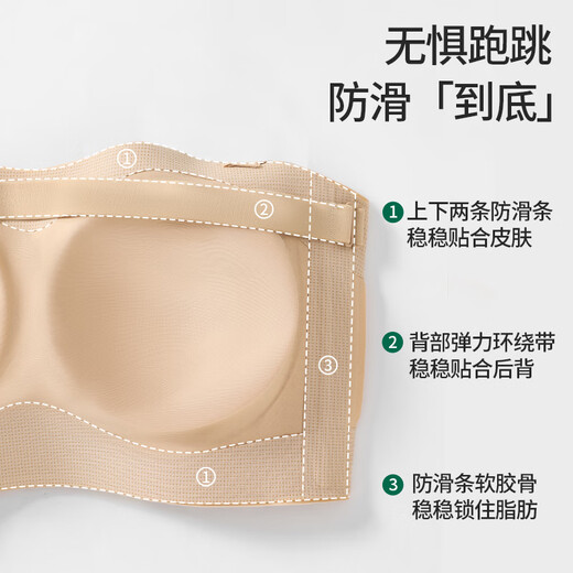 Noquna Invisible Strapless Underwear Women's Summer Seamless Thin Large Breast Showing Small Tube Top Large Size Fat MM Bra Flesh Color XL