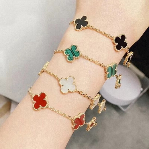 COASZE 18K rose gold four-leaf clover five-flower bracelet for women AU750 color gold carnelian bracelet for girlfriend five-flower bracelet black agate gold color