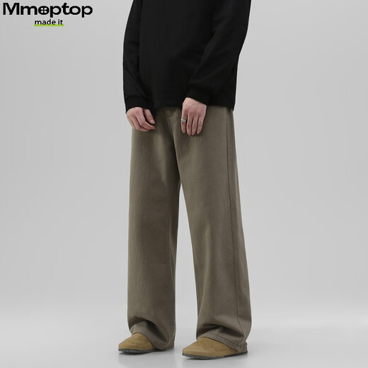 MMOPTOP trendy versatile vibe pure cotton jeans autumn and winter men's floor-length wide-leg trousers MNZK20 khaki XL