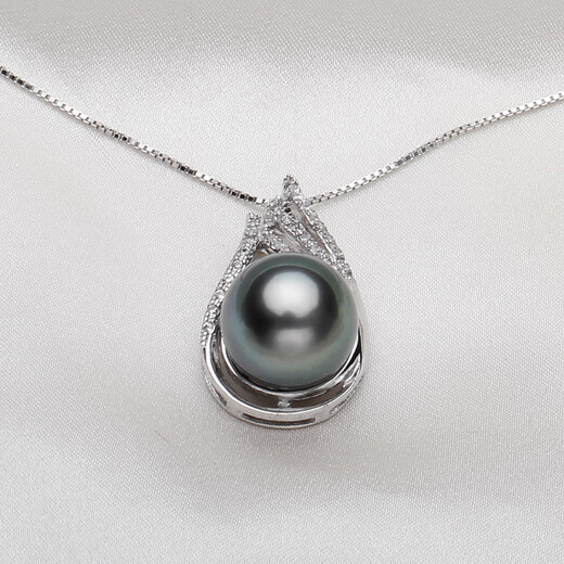 Fat Donglai same style Tahitian pearl pendant single short clavicle chain 925 silver round black mother-of-pearl necklace 12mm-13mm
