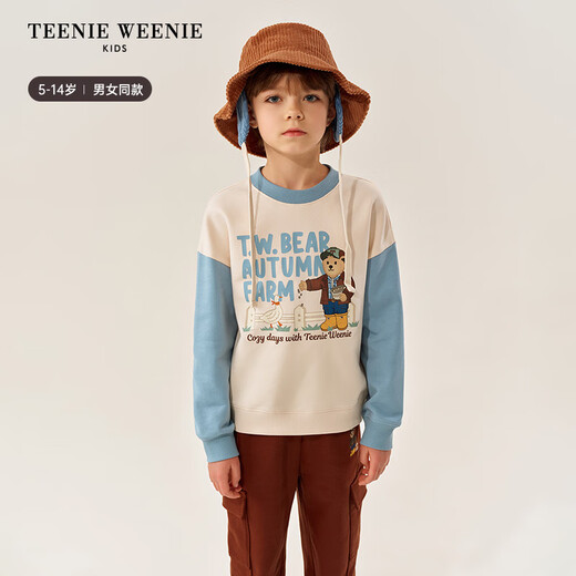 
Teenie Weenie Kids Bear Children's Clothing 25 New Autumn Boys and Girls Casual Print Contrast Sleeve Sweatshirt Pink 140cm