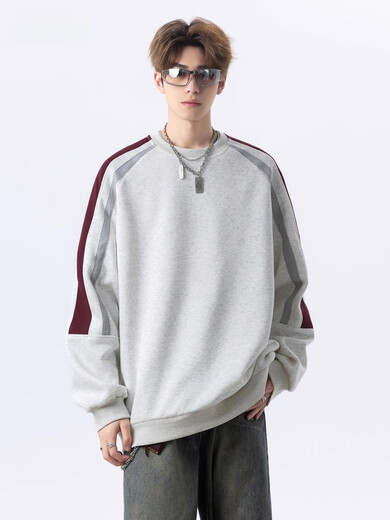 OEMG Hoodless Round Neck Sweatshirt Men's Spring, Autumn and Winter New American Style Long Sleeve Couple Couple White Gray High Quality XL Recommended 110-130Jin Jin is equal to 0.5 kg