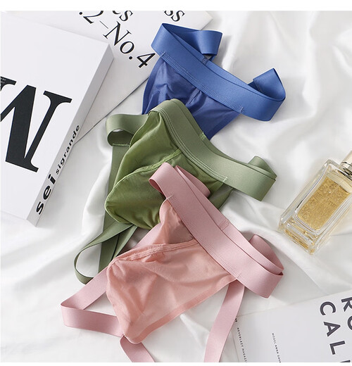 Big bag men's double underwear ice mesh mesh sexy transparent thong T pants U protruding buttocks shorts shorts black XXL