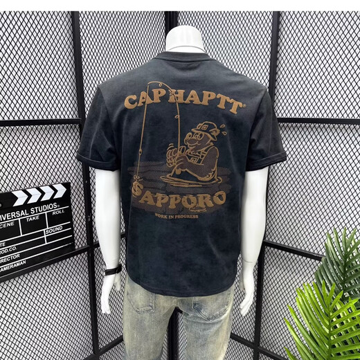 Summer new pure cotton men's casual versatile short-sleeved T-shirt American trendy brand printed light luxury slim top WZY Gray 2XL