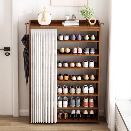 Shoe rack simple multi-layer storage shoe cabinet for home entrance and indoor economical storage rack large-capacity storage artifact fine brown dark blue curtain five-layer model 90 long