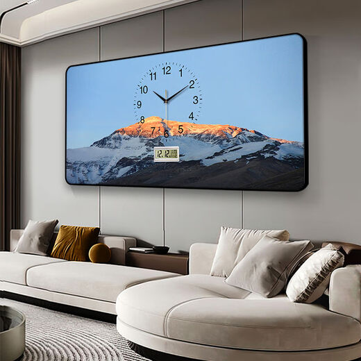 2025 neuer Stil der dekorativen Maluhr Walluhr Perpetual Kalender Wohnzimmer Dining Uhr Moderne einfache und atmosphärische Hängemalerei Uhr Horizontale Länge 120 cm vertikaler Höhe 60 cm abgerundetem Aluminiumlegierschwarze Schwarzer Rahmen Upgraded Modell C62.96 Perpetual Kalendertemperatur Temperatur Temperatur Temperatur
