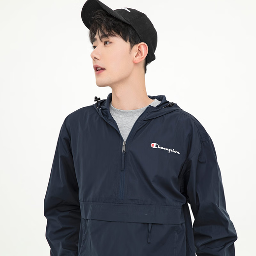 Champion U.S. Champion Windproof Men's and Women's Unisex Half-Zip Windbreaker Jacket Top Pullover Jacket Loss Clearance Navy Blue Thin Section XL 185-195cm/85-95kg