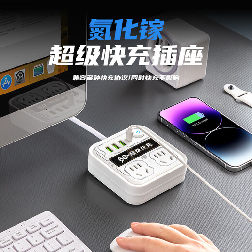 Su Shi Helmo mecha style 66W gallium nitride super fast charging plug board 2 positions 3USB+C Apple/Huawei/Xiaomi/Vivo adapter plug/terminal board/pull line board 1.8 meters