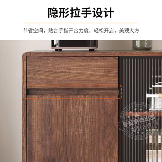 Yipinfan honest wood sideboard against the wall integrated tea cabinet side cabinet French retro multi-layer storage cabinet living room tea and wine cabinet All solid wood + upgraded thickened 16MM back panel Walnut color sideboard 80*40*89cm
