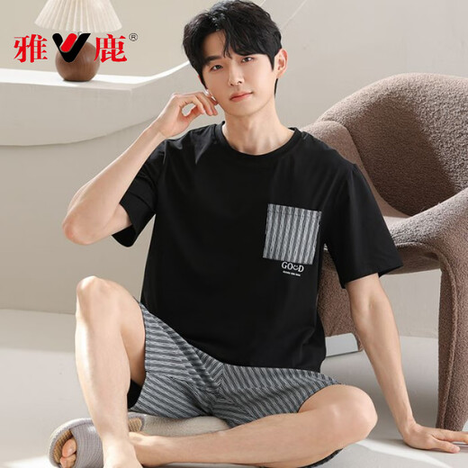 Yalu casual sports men's pajamas summer modal 2025 new short-sleeved thin ice silk home clothes large size suit S9716 L recommended weight 120-140Jin Jin equals 0.5 kg