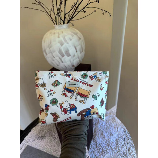 Yunluo Spring and Summer Light Luxury Cute Girl's Beautiful Hello Kitty Print Cosmetic Bag Travel Storage Niche Exquisite Clutch Bag Beautiful Cat Cosmetic Bag 666