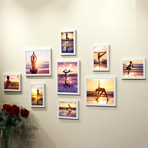 Sailoto Pilates poster yoga studio gym bodybuilding decoration punch-free hanging picture frame photo wall sticker picture core white + B frame picture core 9 frames 7 inches 35 inches